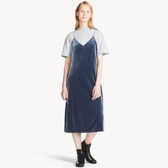 Uniqlo Dresses Uniqlo Blue Velvet Slip Dress Poshmark